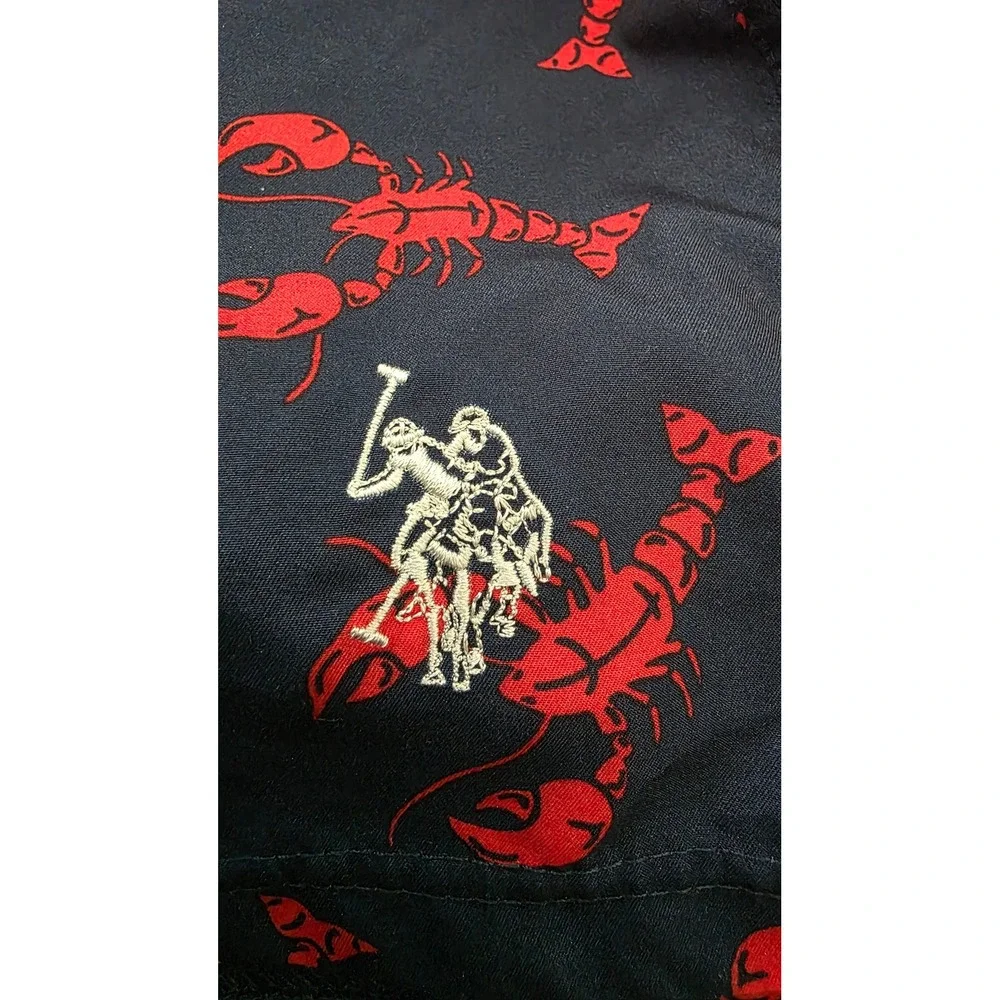 US Polo Assn Men's XXL Swim Trunks Navy Blue Red Lobster Print Board Shorts Mesh